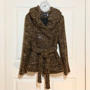 IVONNE Women’s Wool Double-Breasted Jacket Blazer Belted Tan/Black Size S